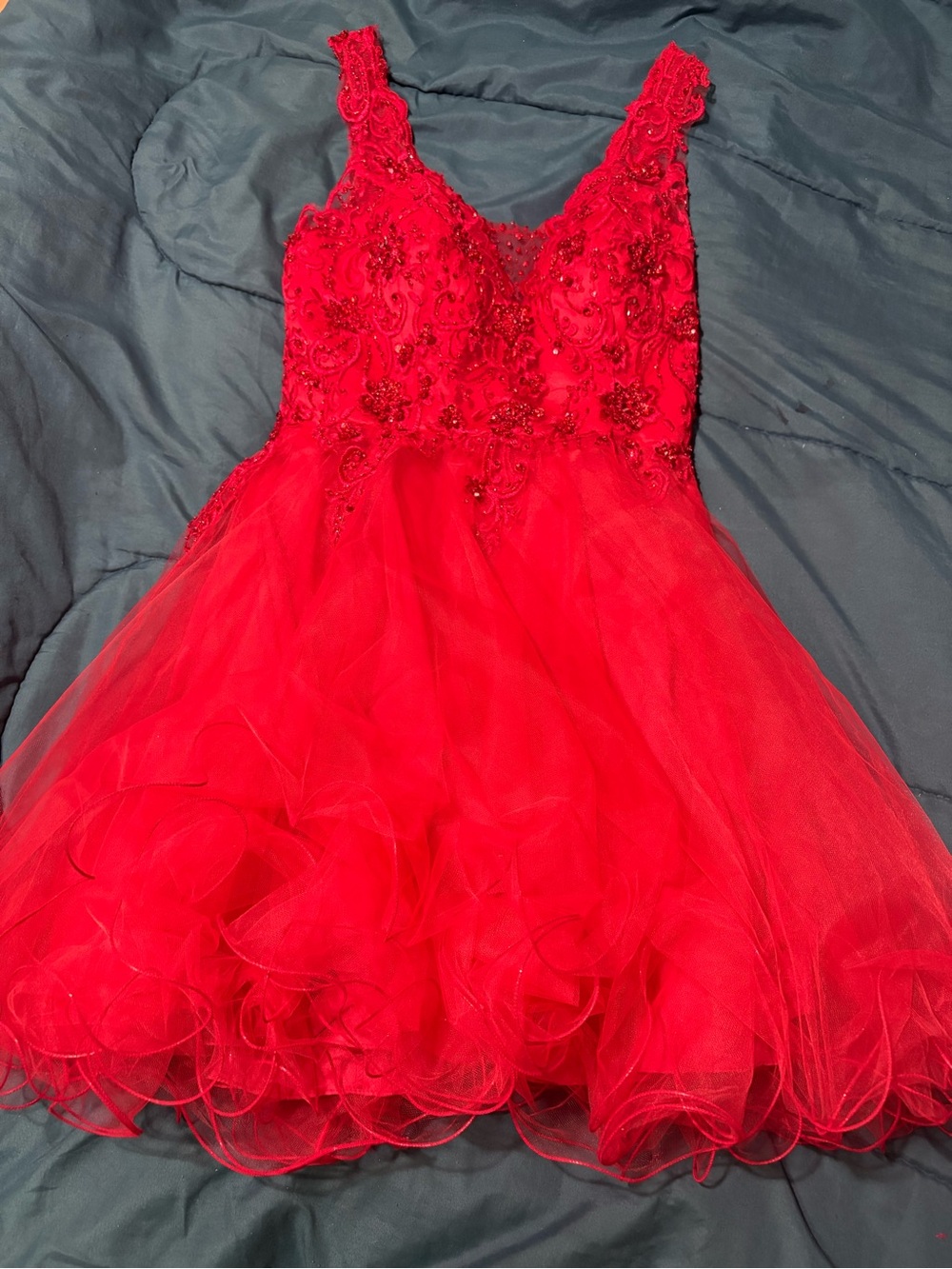 MoriLee by Madeline Gardner Red Dancing Queen Beaded Tulle Party Dress